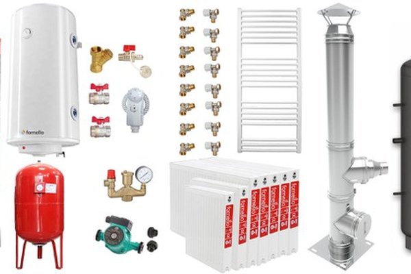 Pachet Centrala pe combustibil solid Fiama D2-40 Putere 46 kW, cu Ventilator si Automatizare, Puffer 1000 litri, Cos inox, Radiatoare Otel, Boiler Termoelectric, Pompa, Vas Expansiune si Fitinguri