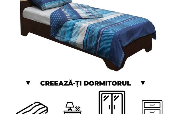 Creeaza-ti Dormitorul ALMA, sonoma inchis + sonoma deschis, de la Pat cu picioare Alma 90x200 cm, adauga Saltea, Noptiere, Comoda, Dulap