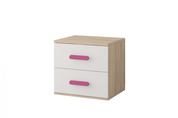 Noptiera SMYK III - 22, 2 sertare, corp sonoma, front alb, roz, 55x44x51 cm