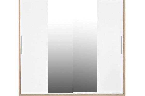 Dulap CORFU 04, usi glisante si oglinda, corp sonoma + usi alb, 200x60x200 cm