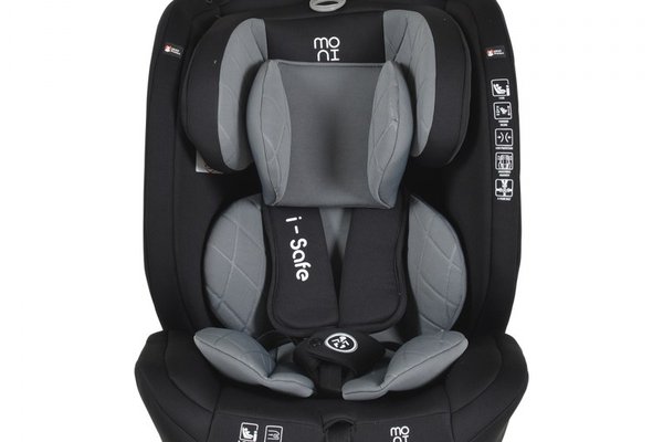 Scaun auto cu isofix Moni I-Safe Grey 76-150 cm,certificare i-size R129,centura ancorare top tether,tetiera reglabila 13 pozitii,husa detasabila,saltea reductor,pernuta gat si jucarie plus incluse