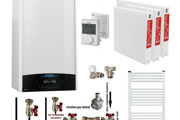 Pachet complet pentru apartament cu 2 camere - Centrala termica Ariston Genus One+ 24, Gaz, 24 kW