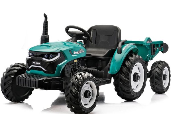 Tractor electric pentru copii Kinderauto 1804, 90W, 12V, 10Ah, cu remorca basculabila, verde