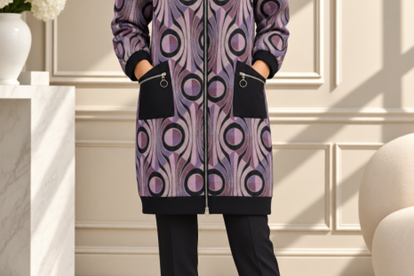 Cardigan Oversize Urban-Chic cu Motive Jacquard in Nuante de Mov