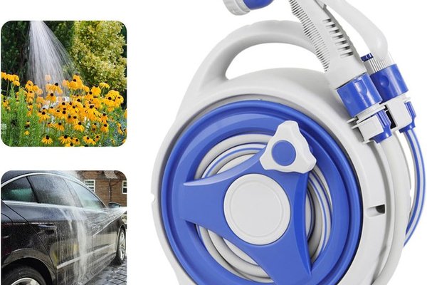 Furtun de gradina extensibil 15m cu tambur si pistol cu 8 jeturi
