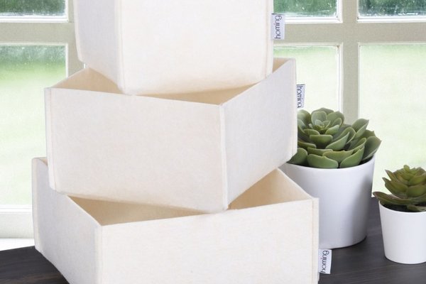 Set organizator de birou din fetru (3 bucati) HMY-6268 Crem 22.5x22.5x10 cm
