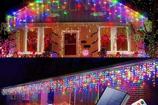 Instalatie LED Craciun 13 metri cu franjuri inegali si 300 lumini, alimentare solara