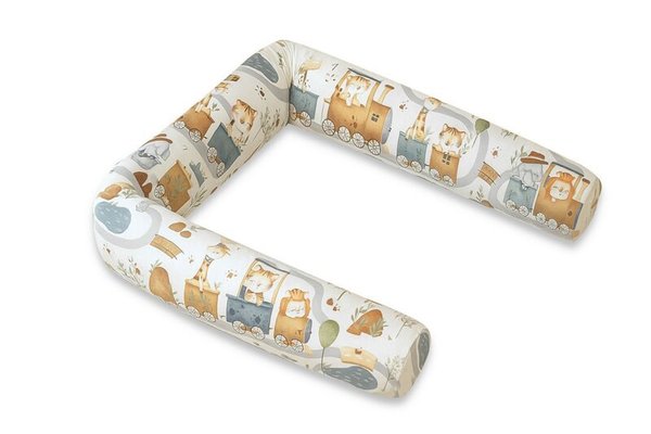 Aparatoare pentru patut MimiNu, Tip rulou, Husa detasabila, 180 cm, Bumbac Oeko Tex Standard 100, Design Zoo in train
