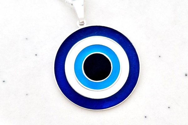 Lantisor personalizat si decorat cu email albastru - Pandantiv Protectie Ochiul Magic – Argint 925