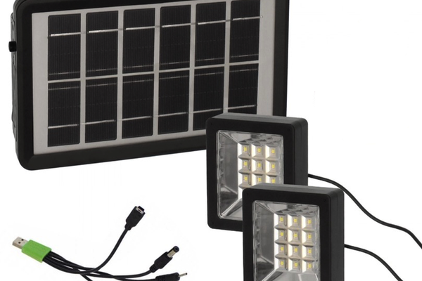 Set proiector solar cu LED 12 SMD 3W alb rece 6000K cu panou si port de incarcare USB Q D630 Andowl