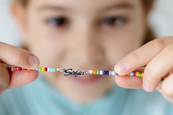 Lantisor Rainbow Magic - Personalizat cu nume si Margele colorate - Argint 925