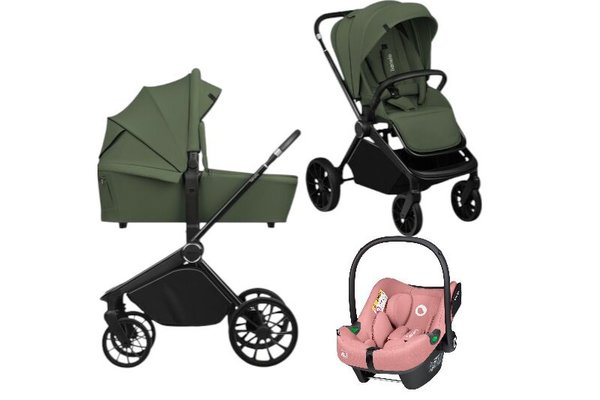 Carucior 3 in 1 Lionelo Mika Plus cu Scoica Auto Roz si Ventilatie 3D, Reversibil, Pana la 22 kg, Certificare ADAC
