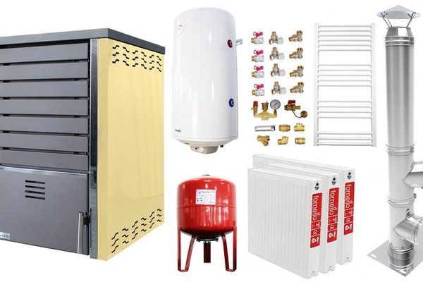 Pachet FORNELLO SAUNA CREAM 30 kW pentru incalzire si apa calda, cu boiler de 100 l, cos inox si calorifere