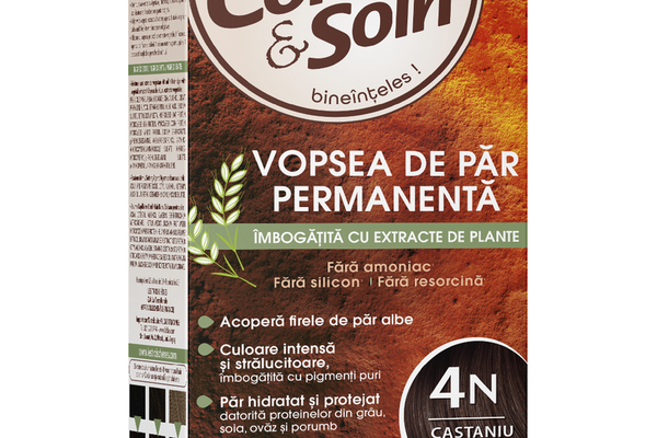 Vopsea de par fara amoniac, fara silicon, castaniu natural, 4N, Color&Soin