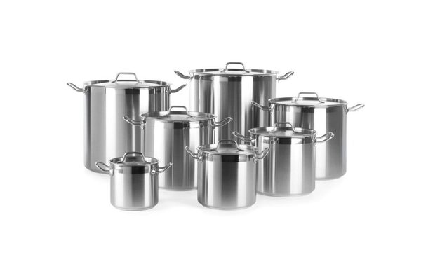 Oala inox inalta cu capac 50 Lit, 40 cm diametru x 40 cm inaltime, solida, gama Hendi Profi Line, potrivita si pentru uz profesional