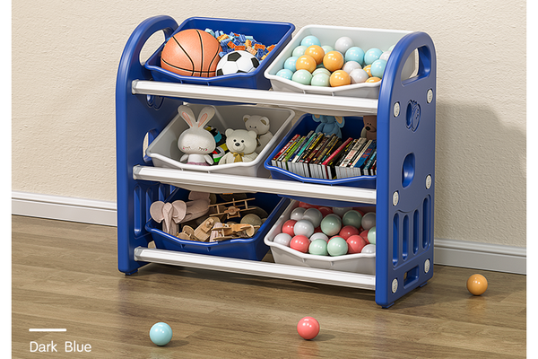 Organizator pentru jucarii Nichiduta Garden Butterfly Dark Blue, cu 3 nivele si 6 cutii depozitare, margini rotunjite, 77x66x32 cm