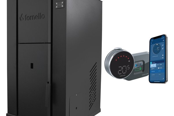 Centrala pe peleti Fornello Pellet King 40 kW cu control de la distanta, termostat Wi-Fi si buncar de 100 litri