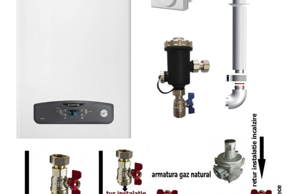 Centrala termica pe gaz in condensare Ariston CARES S 24 kW, clasa A, LCD, model nou, termostat ambient, filtru antimagnetita si pachet instalare