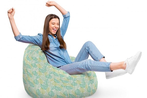 Fotoliu puf Updeco Bean Bag Para XL, cu imprimeu de frunze verzi si galbene