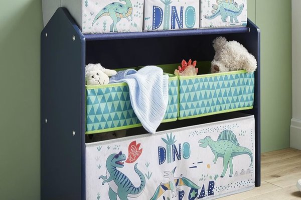 Organizator din lemn Ginger Home pentru jucarii cu 6 cutii textile Dinosaur