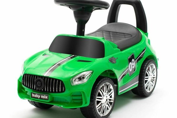 Masinuta de impins Baby Mix Racer, 25 kg, cu volan si sunete, suport jucarii, spatar confortabil, 12 luni+, Verde