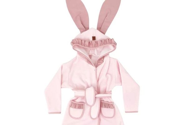 Halat de baie MimiNu Royal Powder Pink, cu gluga cu urechi si volanase, 6-24 luni