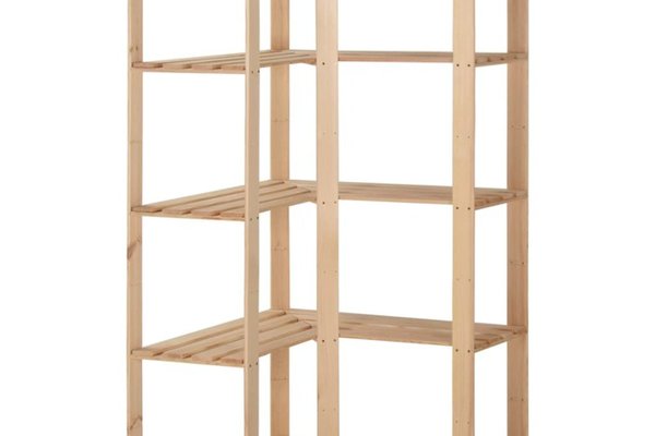 Raft de colt cu 5 niveluri din lemn masiv de pin, 82,5 x 82,5 x 170 cm
