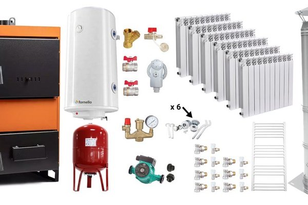 Pachet Complect Incalzire Fiama W 35 kW cu Cos Inox, Calorifere Aluminiu Fornello Alvo si Boiler Termoelectric