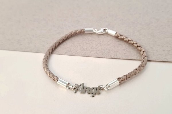 Bratara personalizata cu nume - Argint 925 - Snur 3 mm si inchizatoare tip carabina