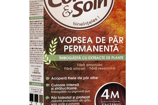 Vopsea de par fara amoniac, fara silicon, castaniu acaju, 4M, Color&Soin