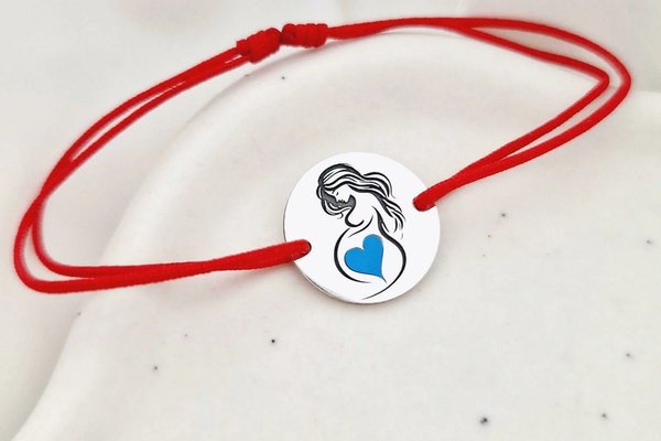 Bratara personalizata - Viitoare Mamica - Inimioara Decorata cu Email Albastru - Argint 925 - Snur reglabil