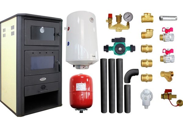 Pachet Termosemineu pe lemne, brichete si carbune Fornello MILANO E, 24 KW, cuptor, Ivory, 580x560x1060 mm, boiler termoelectric 100l, vas expansiune, pompa circulatie, kit evacuare si kit montaj
