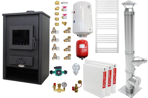 Sistem de incalzire si apa calda pentru 2 camere - Termosemineu Fornello Padova E, 19.4 kW, 510x500x910 mm