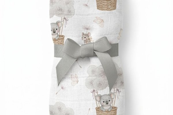 Paturica din bambus cu multiple intrebuintari, Qmini, Material certificat Oeko Tex Standard 100, 110x110 cm, Koala /Dandelions Grey