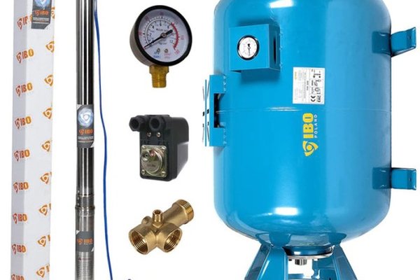 Kit hidrofor 100L vertical/orizontal cu pompa submersibila IBO Dambat 2.5STM24, 0.37 kW, debit 45l/min, H refulare 66m, cablu 20m