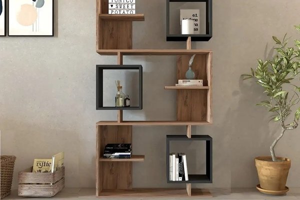 Biblioteca Idalia culoare nuc si antracit 172 cm