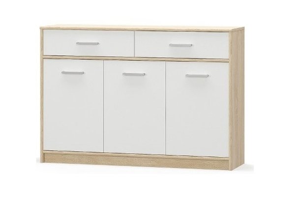 Comoda TIPS, 3 usi, 2 sertare, stejar sonoma + alb, 123,2x34,3x85,5 cm