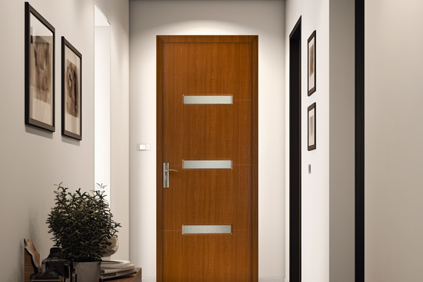 Usa de interior din lemn Style 016 cu geam, Stejar inchis, dimensiuni 2000x800 mm