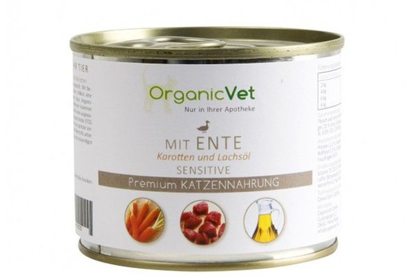 OrganicVet Feline Sensitive, rata, morcovi si ulei de somon, 200 g