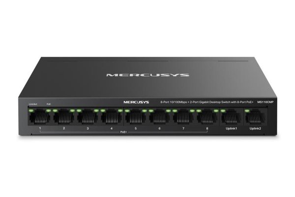 Switch Mercusys Desktop cu 8 Porturi 10/100 Mbps si 2 Porturi Gigabit cu PoE+
