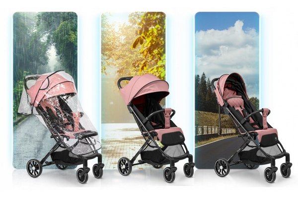 Carucior sport pentru copii Nukido Paseo Roz cu suspensii, spatar reglabil, pliere compacta potrivit pentru avion