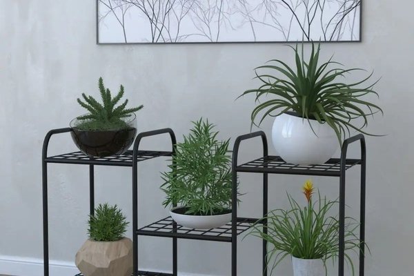 Etajera metal pentru flori 5 rafturi Decor Homs 95 x 60 x 31 cm, negru