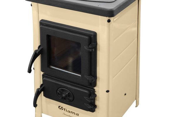 Semineu pe lemne Fiama SD HAPPY cu plita din fonta, 6 kW, crem
