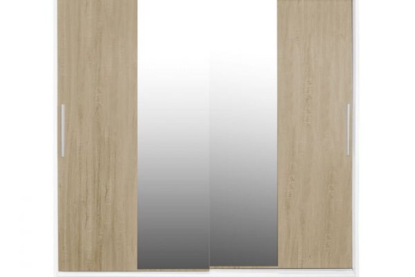 Dulap CORFU 04, usi glisante si oglinda, corp alb + usi sonoma, 200x60x200 cm