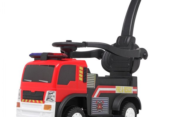 Masinuta electrica camion cu maner 3 in 1 Kinderauto FireTruck 30W 6V, scaun tapitat, music player
