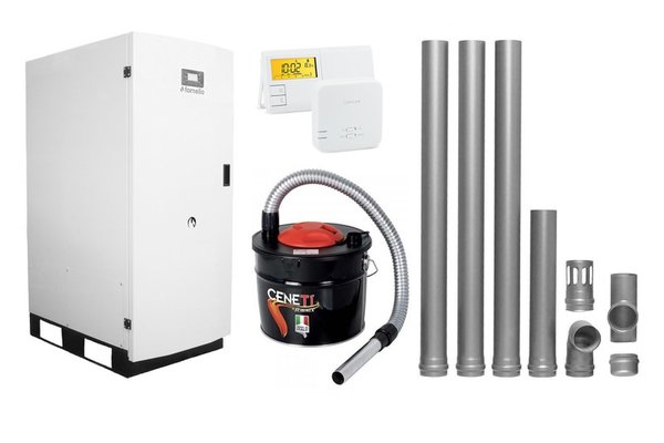 Centrala termica pe peleti Fornello GT 25 Standard, echipata cu pompa circulatie Wilo, vas expansiune, manometru, kit evacuare 3.5 ml, Termostat Salus 091FLRFV2 si Aspirator Cenusa