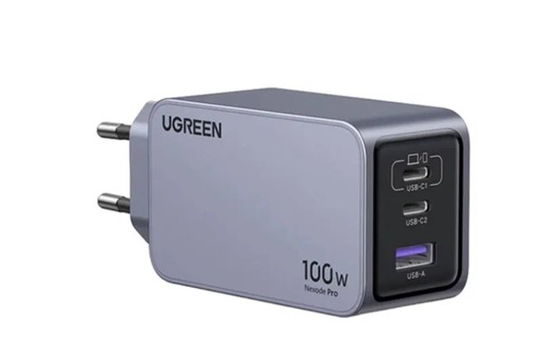 UGREEN Nexode 100W GaN Fast Charger cu 3 Porturi - 1 USB-A si 2 USB-C, Gri