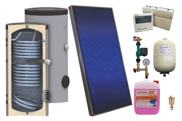 Sistem solar presurizat Sunsystem PK SL FP 2.0 cu boiler SON 150 l, doua serpentine si accesorii