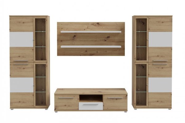 Living ALX, 4 module, design artisan, alb, dimensiuni 334x55x200 cm
