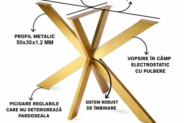 Picioare metalice pentru masă Homs Gold, 90x50x71 cm, stil modern industrial